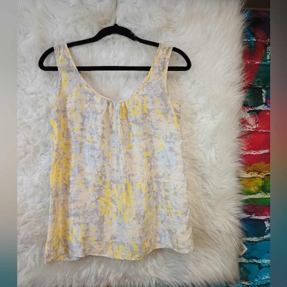 Cabi Yellow and Gray Sleeveless 100% Silk Tank Top Size XS - Picture 4 of 11